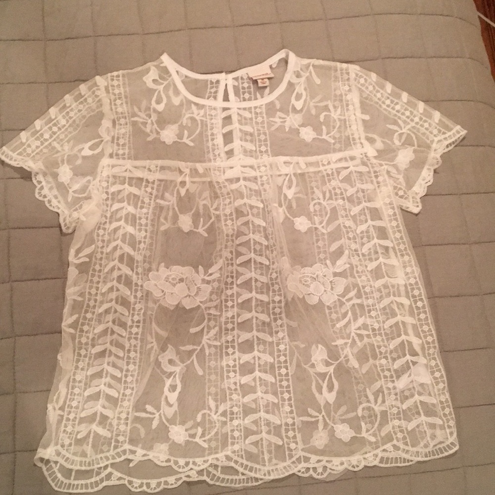 Sheer Embroidered Flowered Shirt